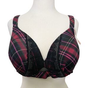 Cacique Size 42DD Plunge Bra Underwire Lightly Lined Plaid Lace Multicolor